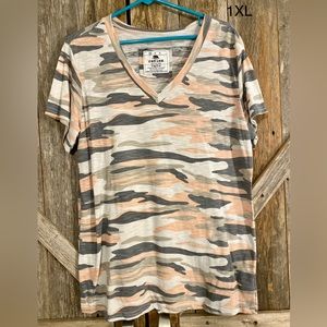 Reflex Pink Grey White Camo V neck Tee